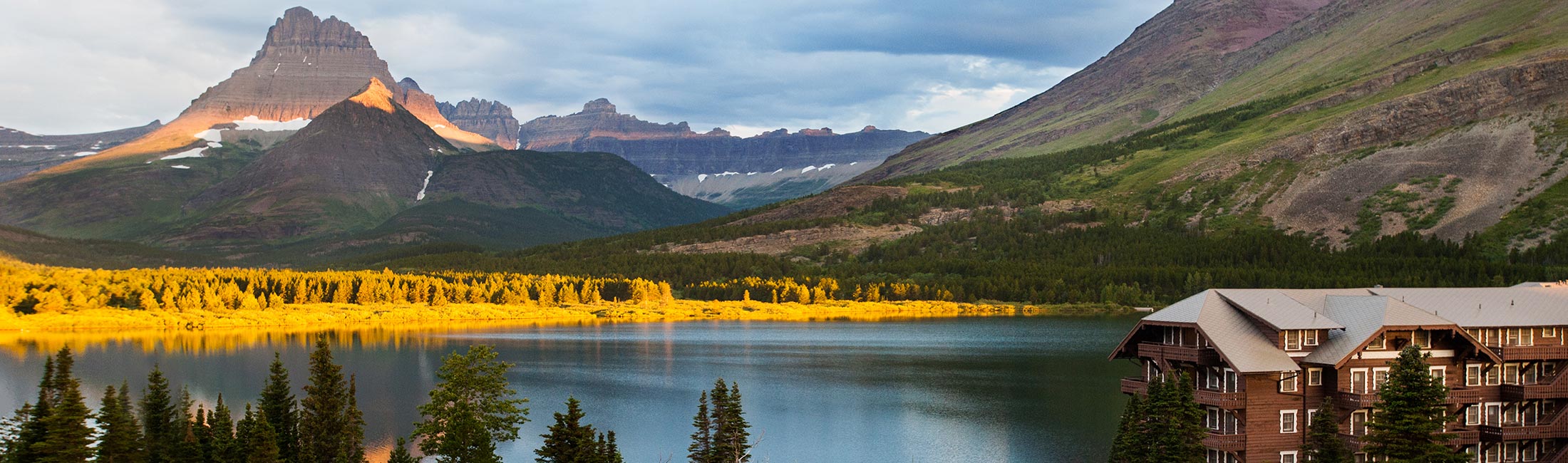 Many Glacier Hotel is surrounded by beautiful fall views in Glacier National Park, Montana. 