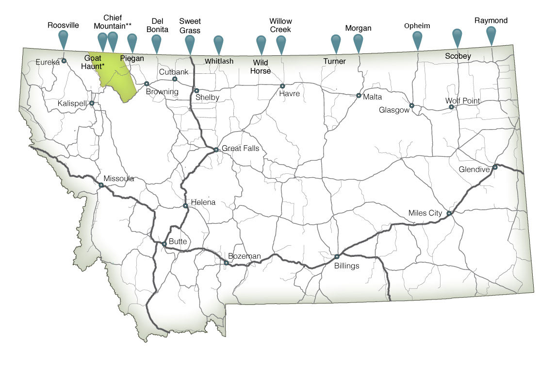 Map of Montana's Border Crossings.